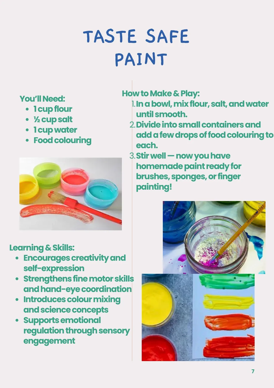 Baby finger painting with homemade taste-safe flour paint on paper