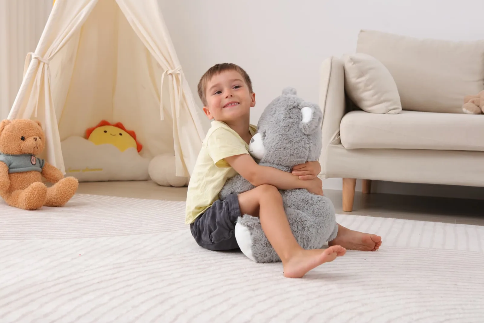 Jumble Bear 4 lb weighted grey teddy bear plush with a soft embroidered heart