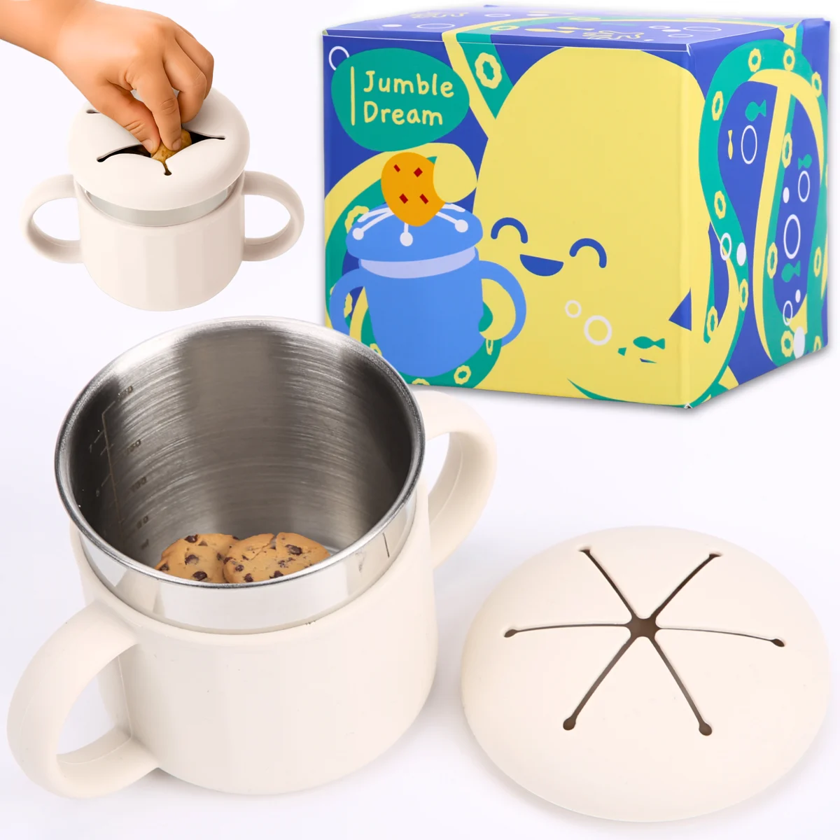 Jumble Snack Cup stainless steel snack pot in Marshmallow Cream white